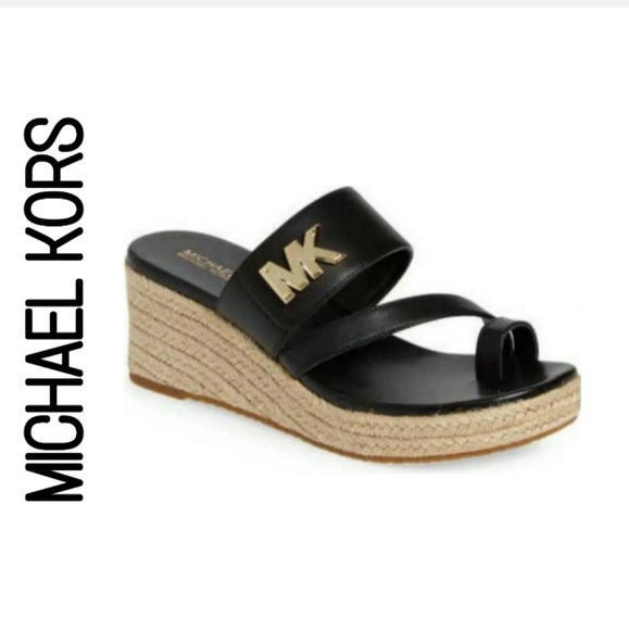 Michael Kors Sidney Espadrille Wedge Sandals Black Size US 9 M - Picture 1 of 12